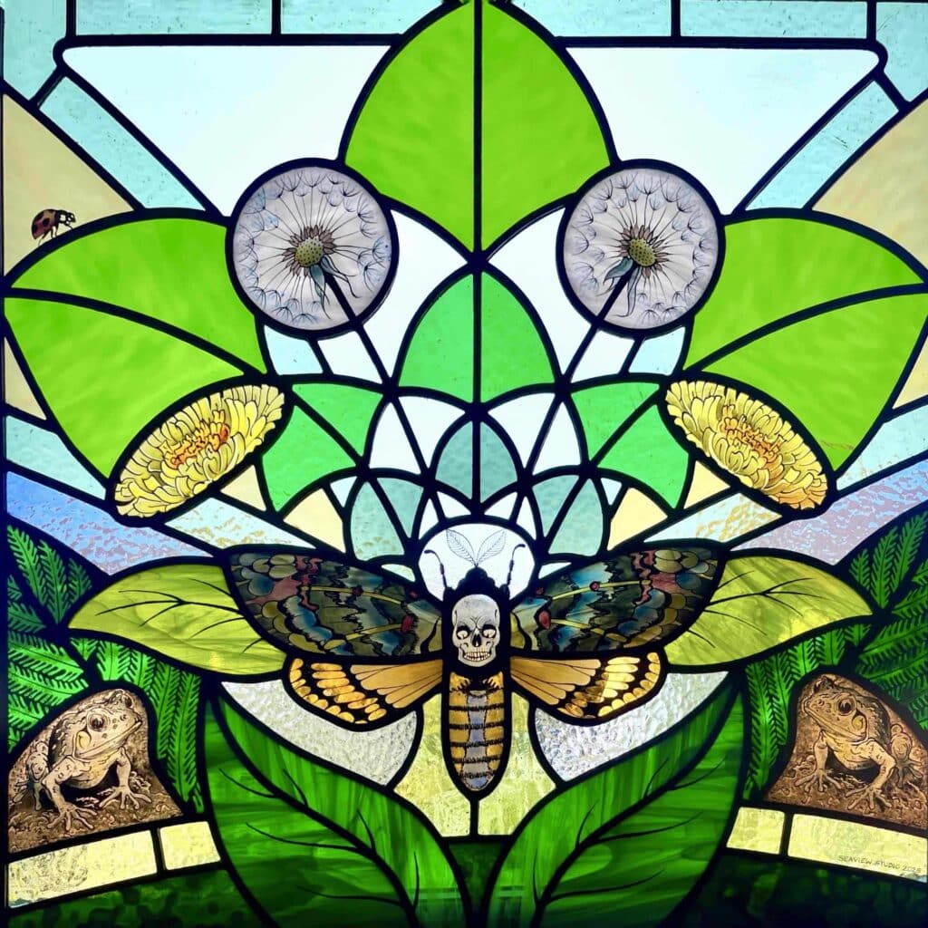 Detail of Death Head Hawk Moth front door light